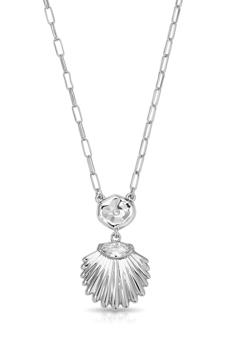 Cubic Zirconia Scallop Pendant Necklace, Main, color, SILVER