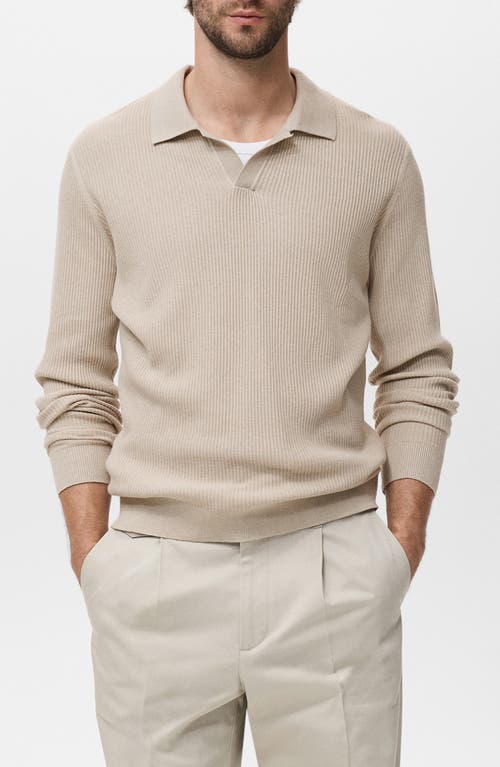 Mango Johnny Collar Rib Polo Sweater In Nude