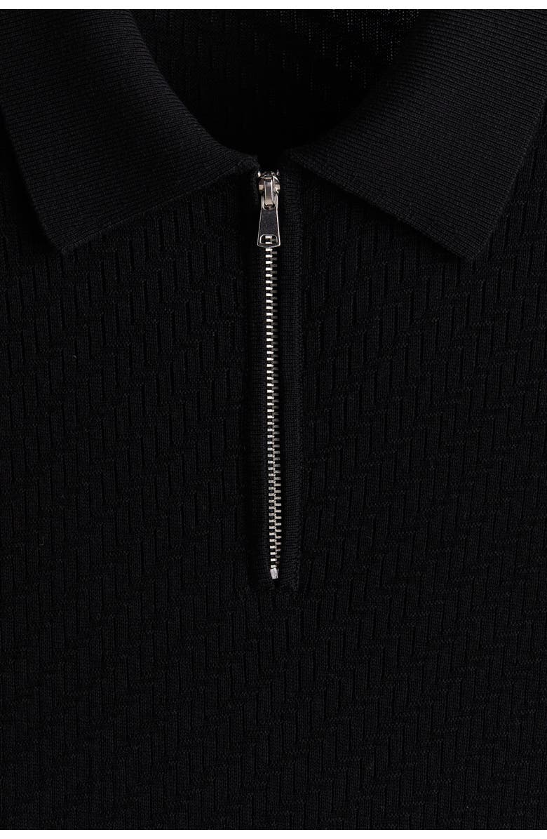 H&M Slim Fit Textured Polo Shirt, Alternate, color, Black