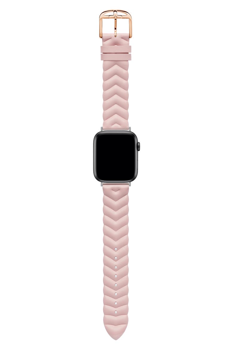 Chevron Leather 20mm Apple Watch® Watchband, Alternate, color, PINK