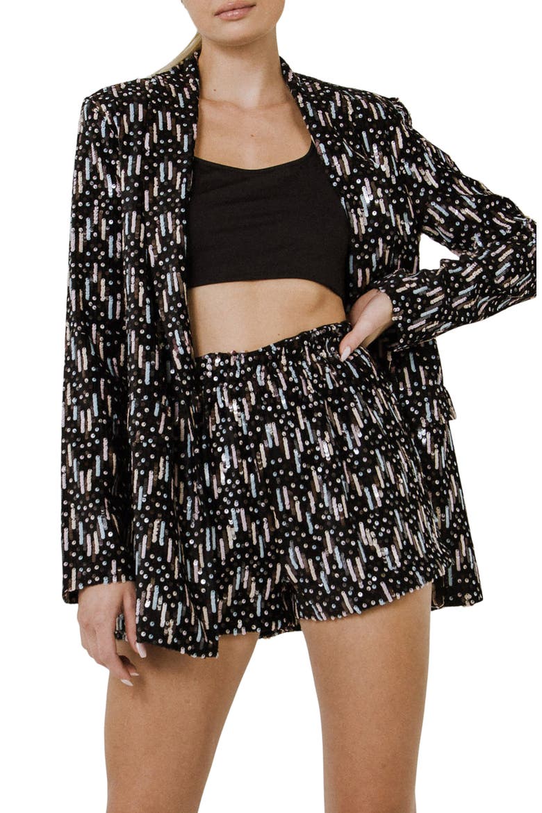 Sequin Single Breasted Blazer, Alternate, color, BLACK MULTI