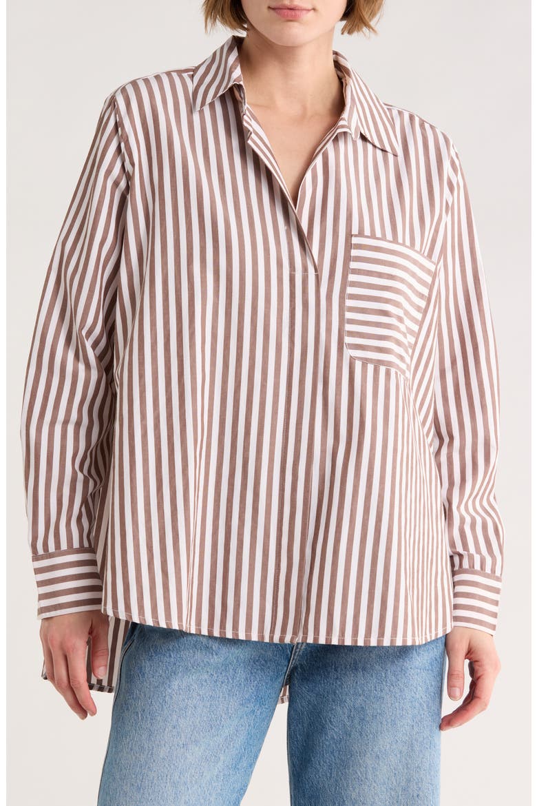 Stripe Relaxed Popover Shirt, Main, color, CHOCOLATE BROWN / ECRU
