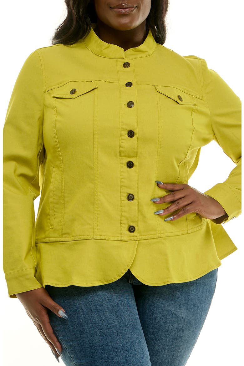 Denim Peplum Jacket, Main, color, CHARTREUSE
