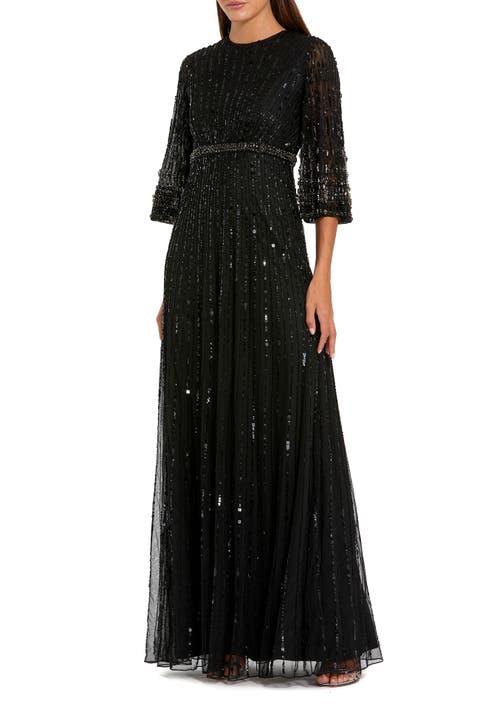 Petite High Neck Embellished Gown With 3/4 Sleeves