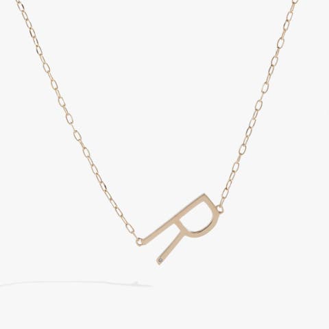 Gold Elongated Initial Pendant Necklace