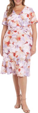 London Times Short Sleeve Twist Front Midi Dress
