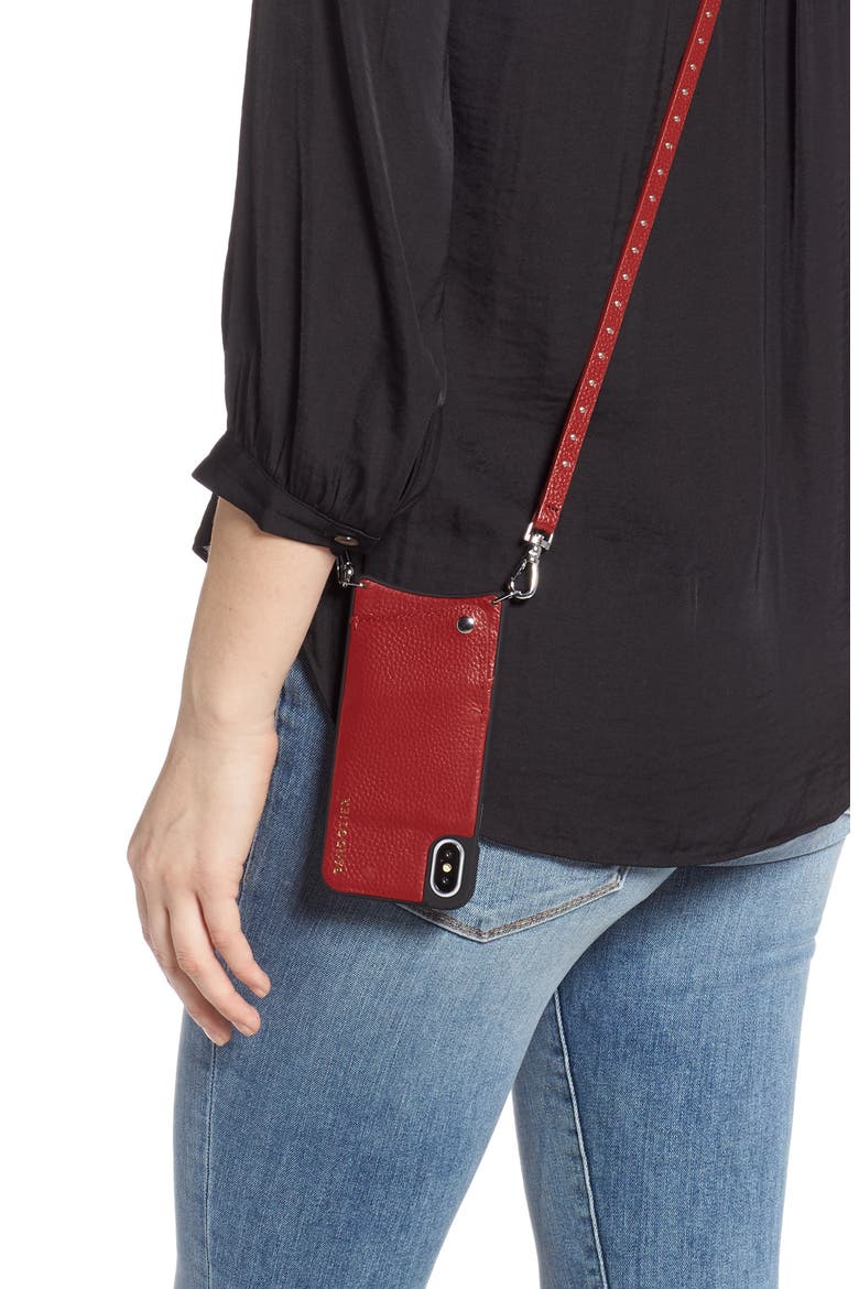 Nicole Pebbled Leather X/Xs/Xs Max & XR Crossbody Case, Alternate, color, CRIMSON/ SILVER