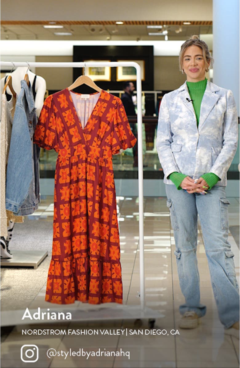 Puff Sleeve Faux Wrap Midi Dress, sales video thumbnail