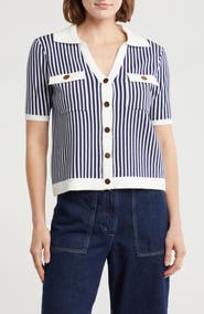 INDUSTRY REPUBLIC CLOTHING Stripe Short Sleeve Polo Cardigan