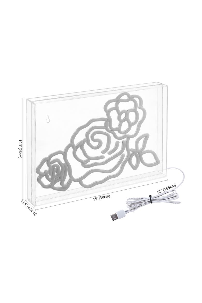 Crowd Of Roses 15" X 10.3" Contemporary Glam Acrylic Box USB Operated LED Neon Light, Pink/White/Yellow, Alternate, color, Pink/White/Yellow