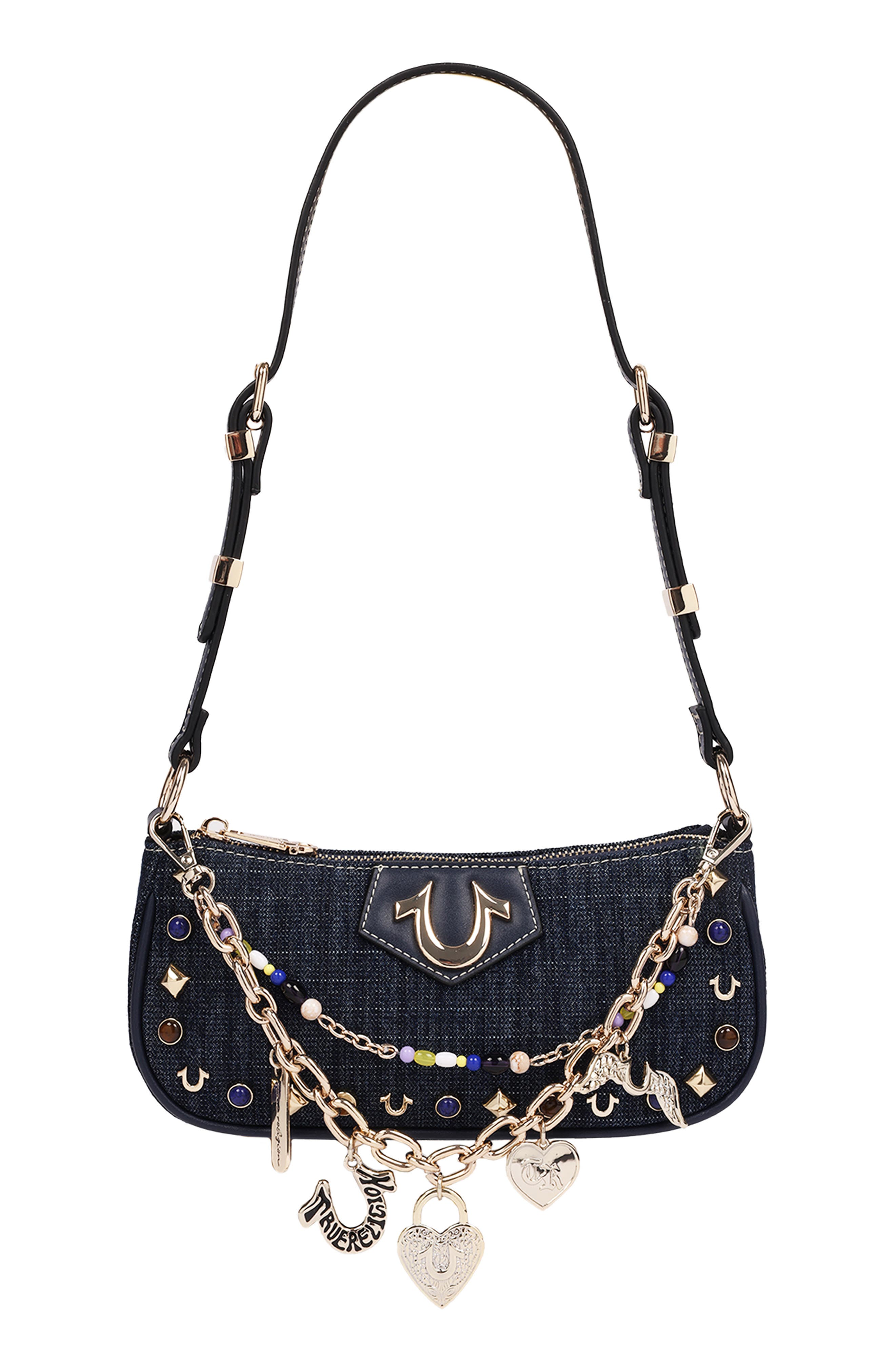 Chain & Studs Denim Shoulder Bag