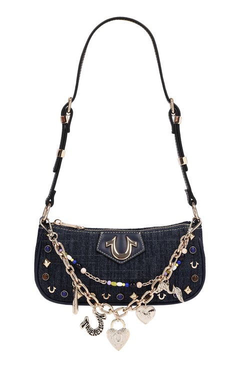 Chain & Studs Denim Shoulder Bag