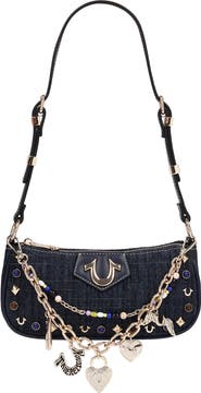 True Religion Chain & Studs Denim Shoulder Bag