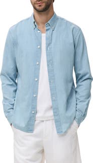 MANGO Regular Fit Cotton & Linen Denim Button-Down Shirt