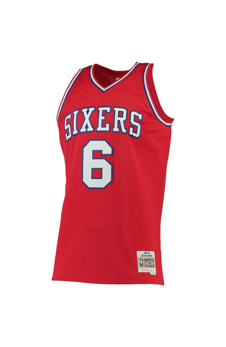Mitchell & Ness Men's Mitchell & Ness Julius Erving Red Philadelphia 76ers 1982/83 Big & Tall Hardwood Classics Swingman Jersey, Alternate, color, 