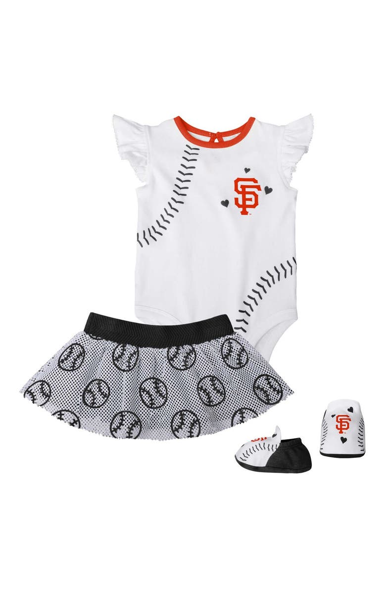 Outerstuff Newborn & Infant White San Francisco Giants Sweet Spot Bodysuit Skirt & Booties Set, Main, color,