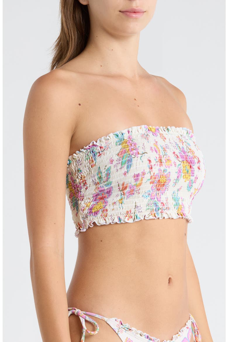 Half Moon Bay Smocked Bandeau Bikini Top, Alternate, color, BONE