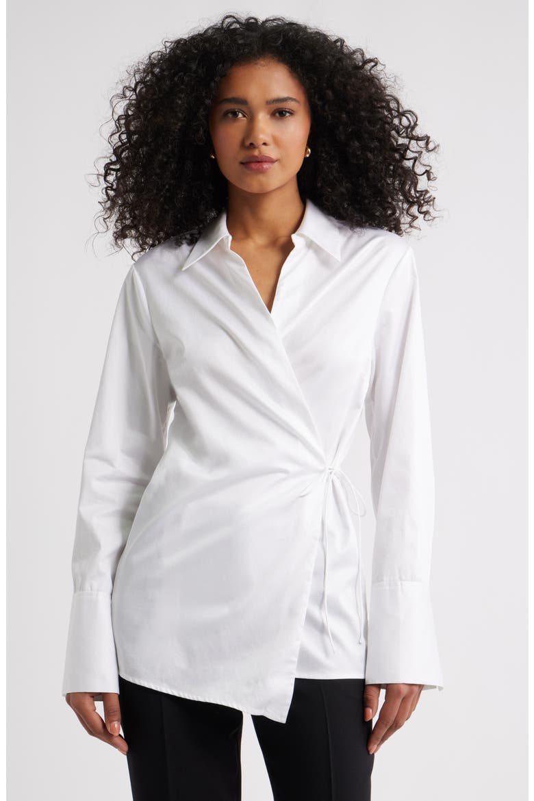Asymmetric Cotton Poplin Wrap Shirt, Main, color, WHITE