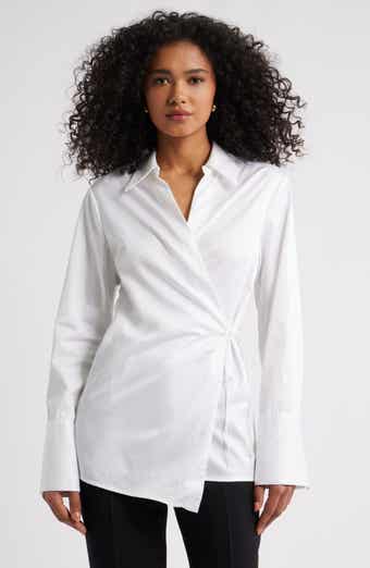 Open Edit Asymmetric Cotton Poplin Wrap Shirt