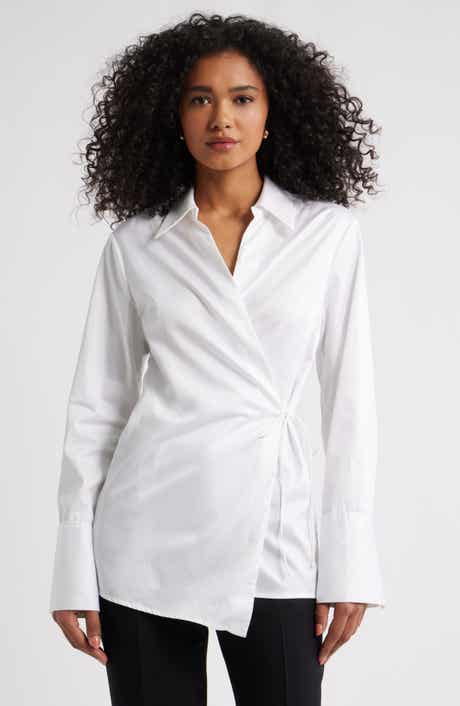Open Edit Asymmetric Cotton Poplin Wrap Shirt