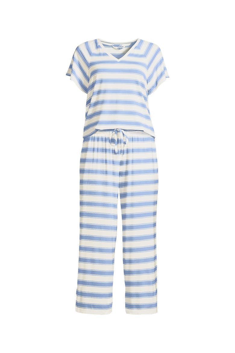 Cooling Pajama Set - Short Sleeve Top and Crop Pants, Alternate, color, Misty Blue Stripe