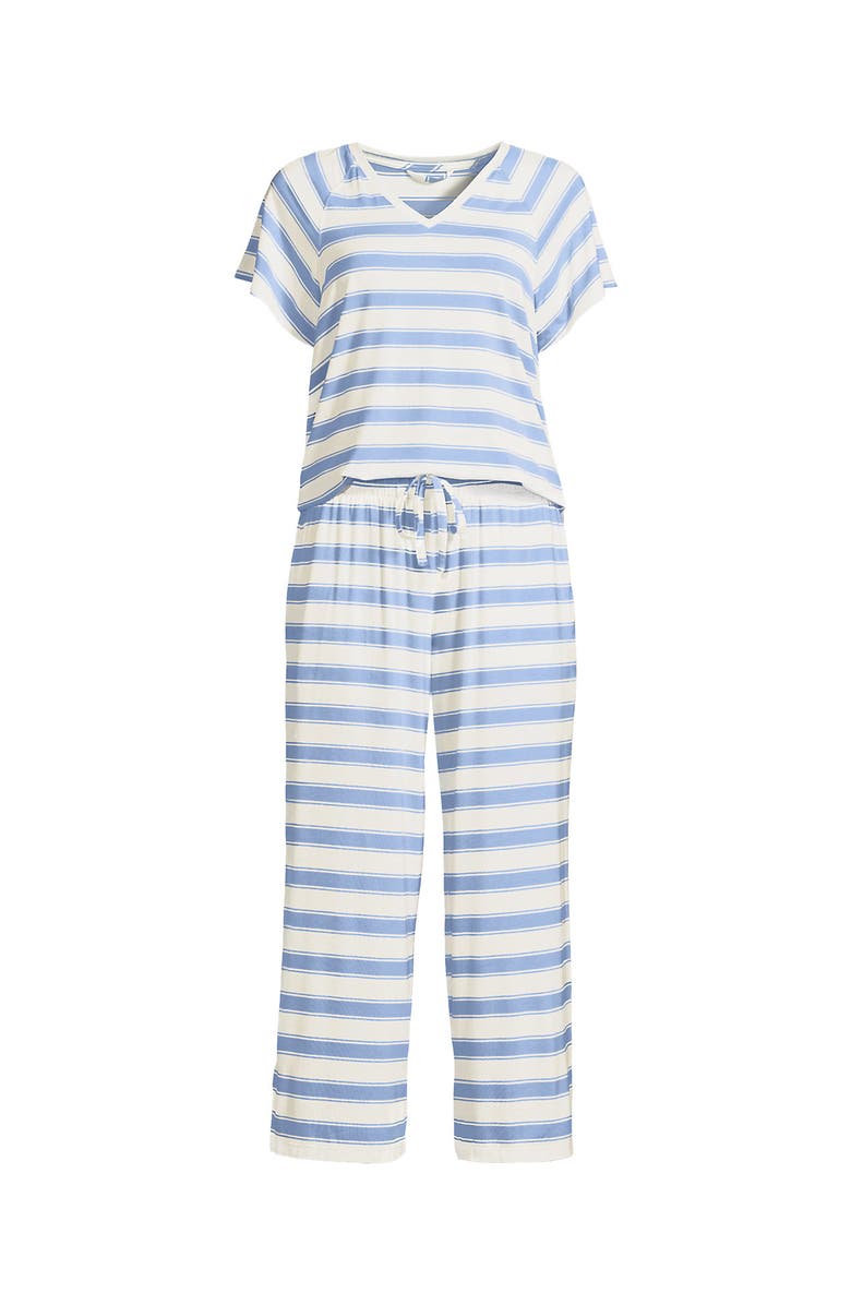 Lands' End Plus Size Cooling Pajama Set - Short Sleeve Top and Crop Pants, Alternate, color, Misty Blue Stripe
