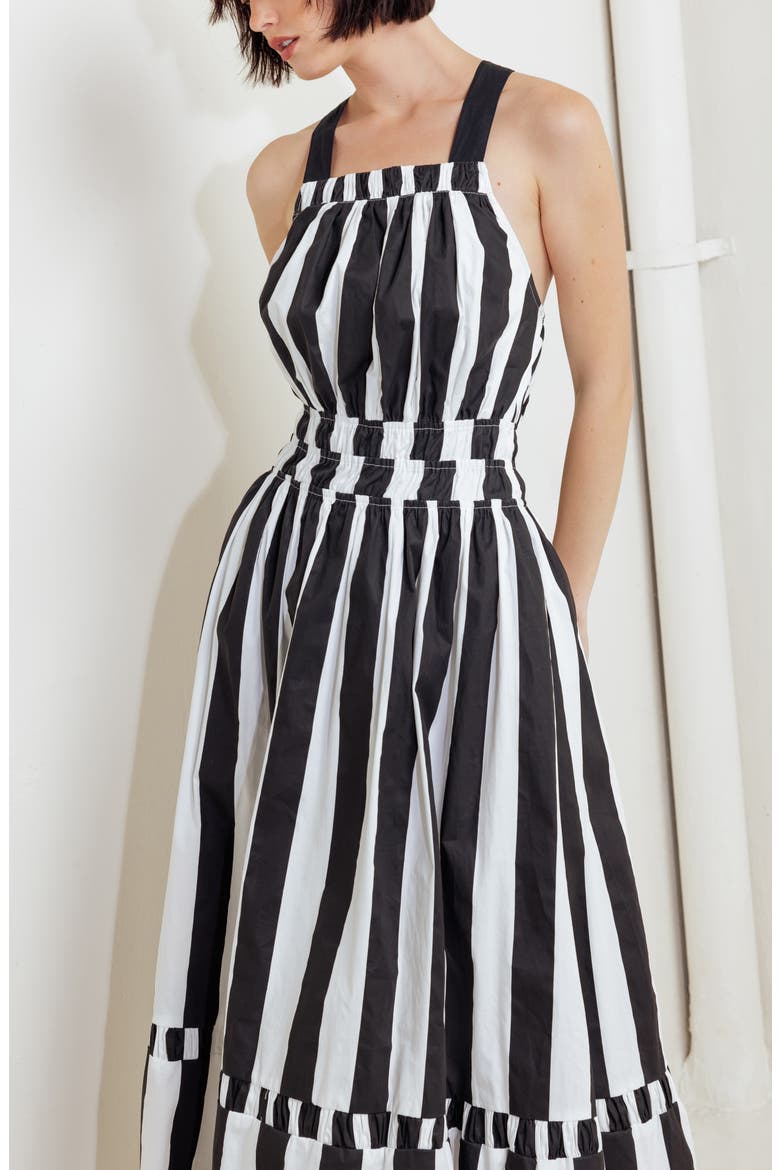 Stripe Tiered Cotton Maxi Dress, Alternate, color, BLACK/ WHITE