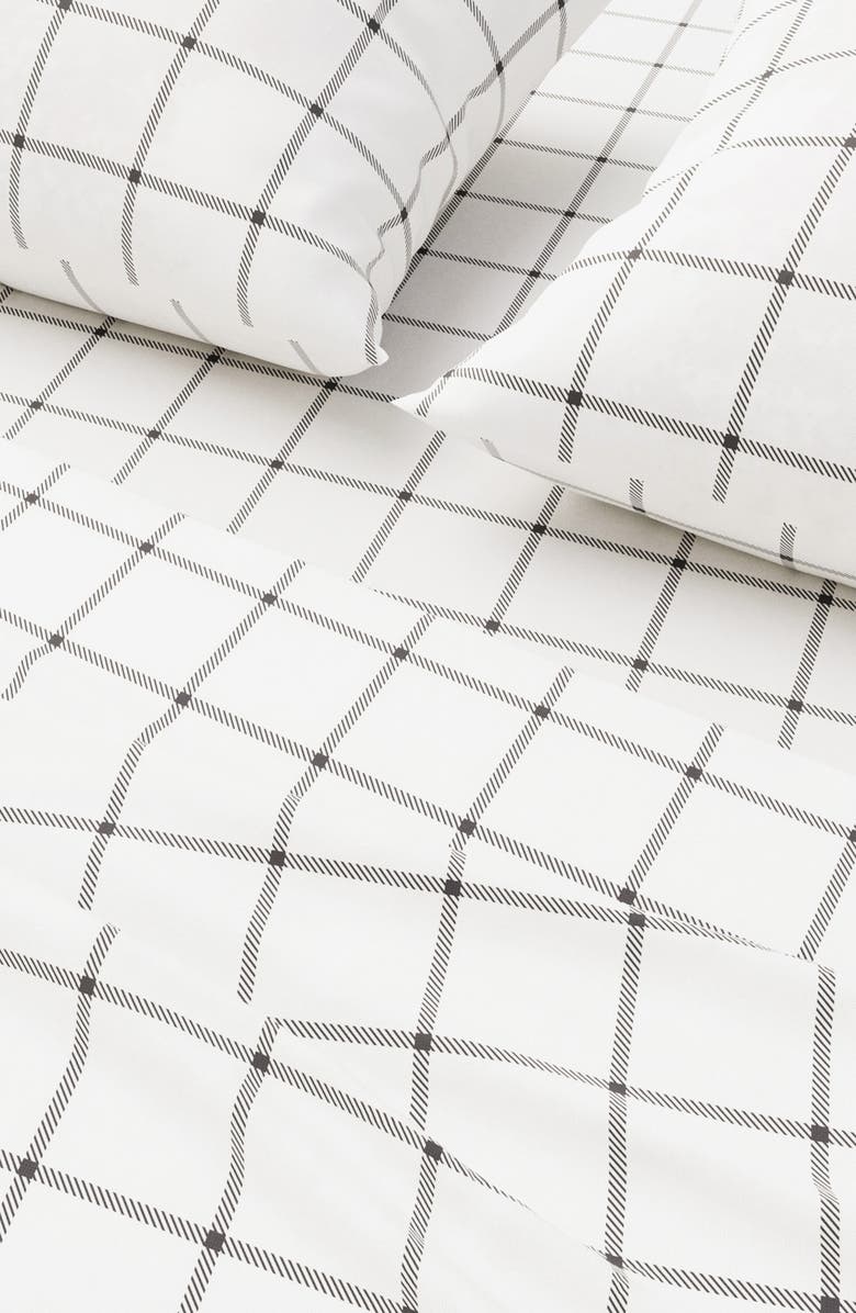 Woven & Weft Turkish Cotton Flannel Plaid Sheet Set, Alternate, color, Windowpane - White / Grey