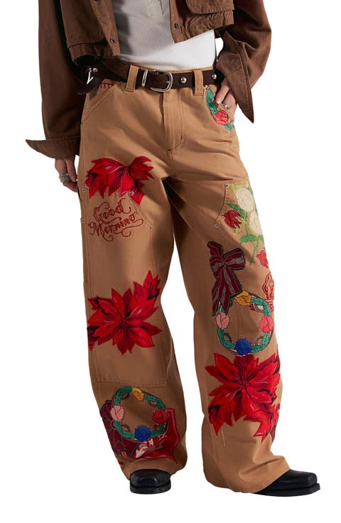 Bright Time Embroidered High Waist Wide Leg Pants