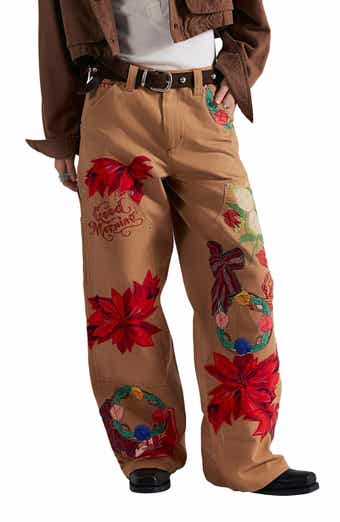 Free People Bright Time Embroidered High Waist Wide Leg Pants