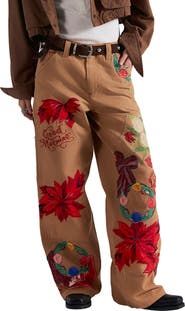 Free People Bright Time Embroidered High Waist Wide Leg Pants