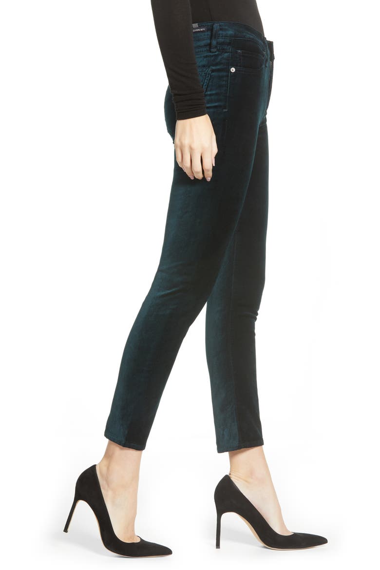 Harlow Ankle Slim Velvet Pants, Alternate, color, MIDNIGHT GREEN