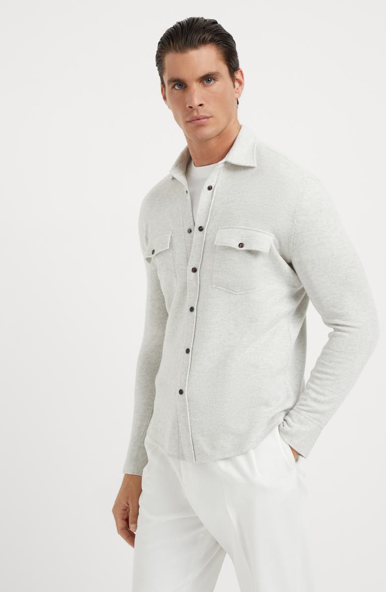 Brunello Cucinelli Virgin wool, cashmere and silk shirt-style cardigan, Alternate, color, 