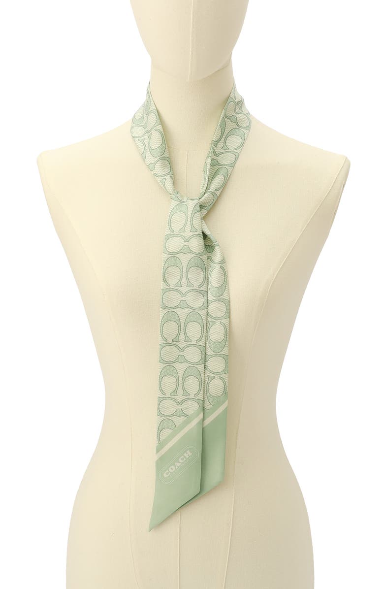 COACH Textured Signature Logo Silk Scarf, Alternate, color, Mint