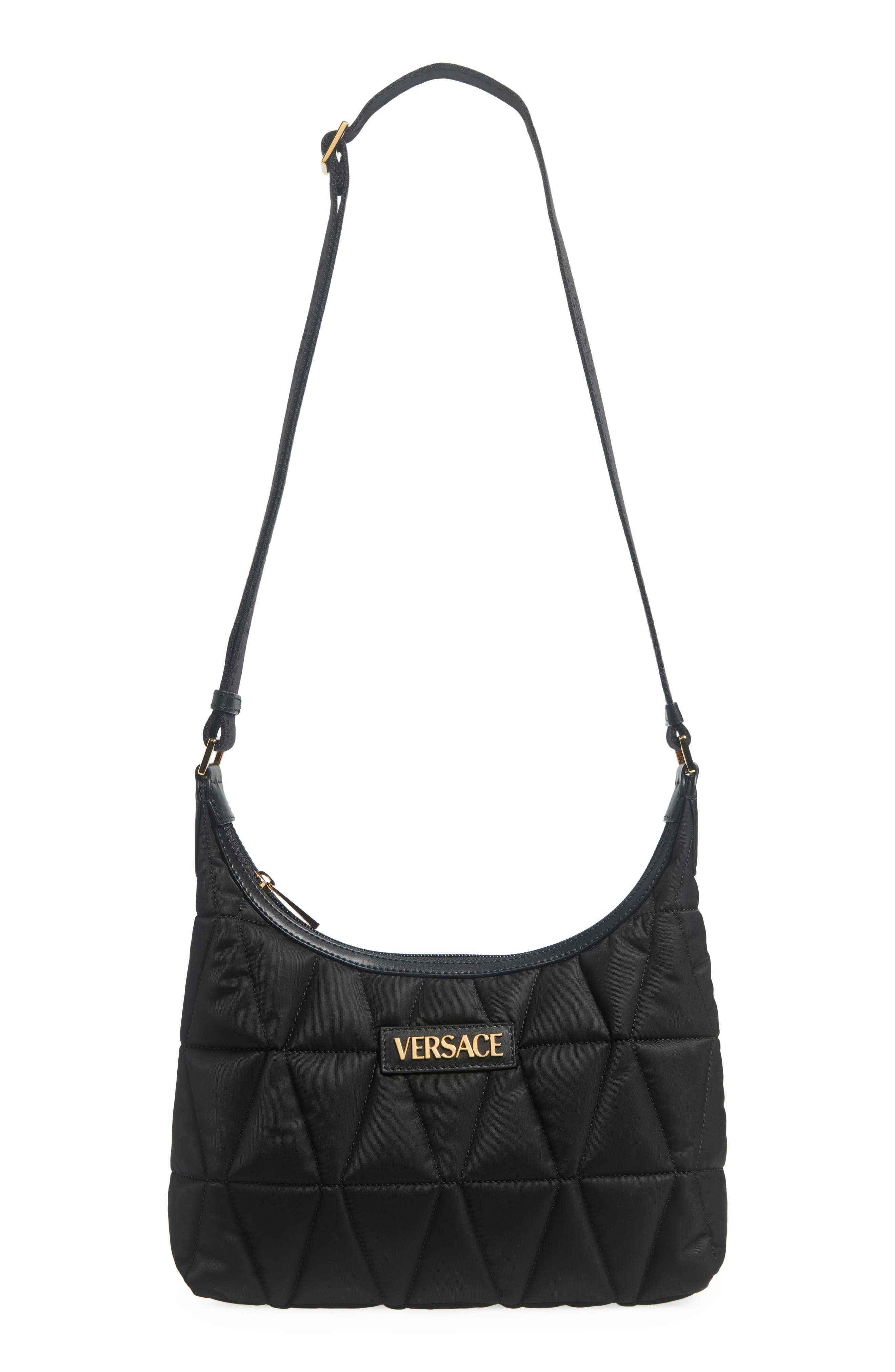 Versace Quilted Nylon Hobo Bag, Main, color, 