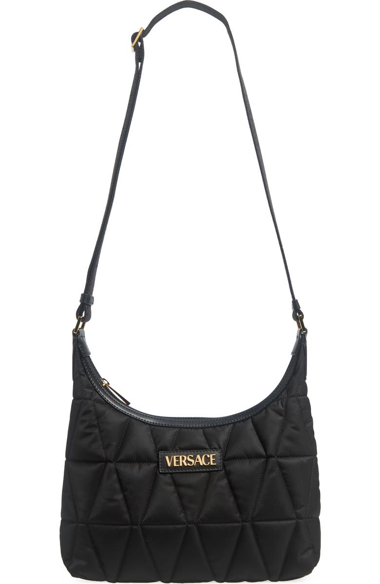Versace Quilted Nylon Hobo Bag, Main, color,