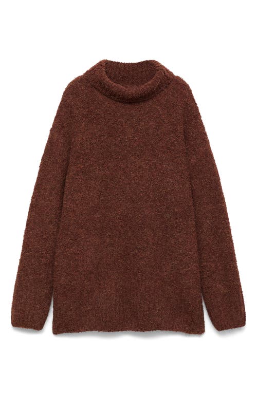 Mango Bouclé Turtleneck Sweater In Brown