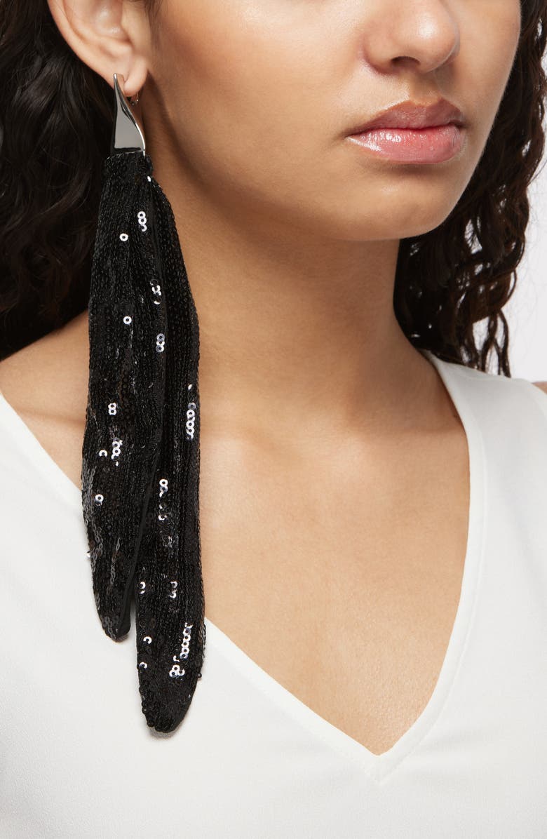 Courrèges Single Sequin Scarf Earring, Alternate, color, Black