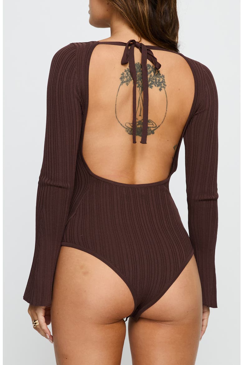 Mayok Open Back Rib Bodysuit, Alternate, color, BROWN
