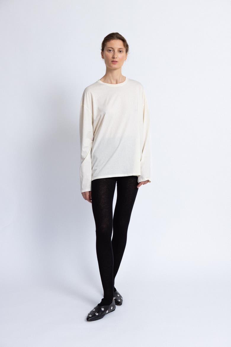 Silk Wool Blend Long Sleeve T-shirt, Alternate, color, Cream