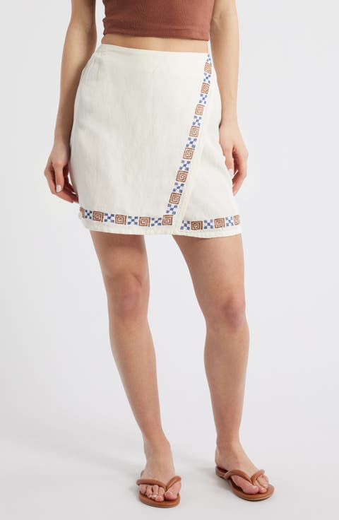 San Carlos Embroidered Linen Blend Miniskirt