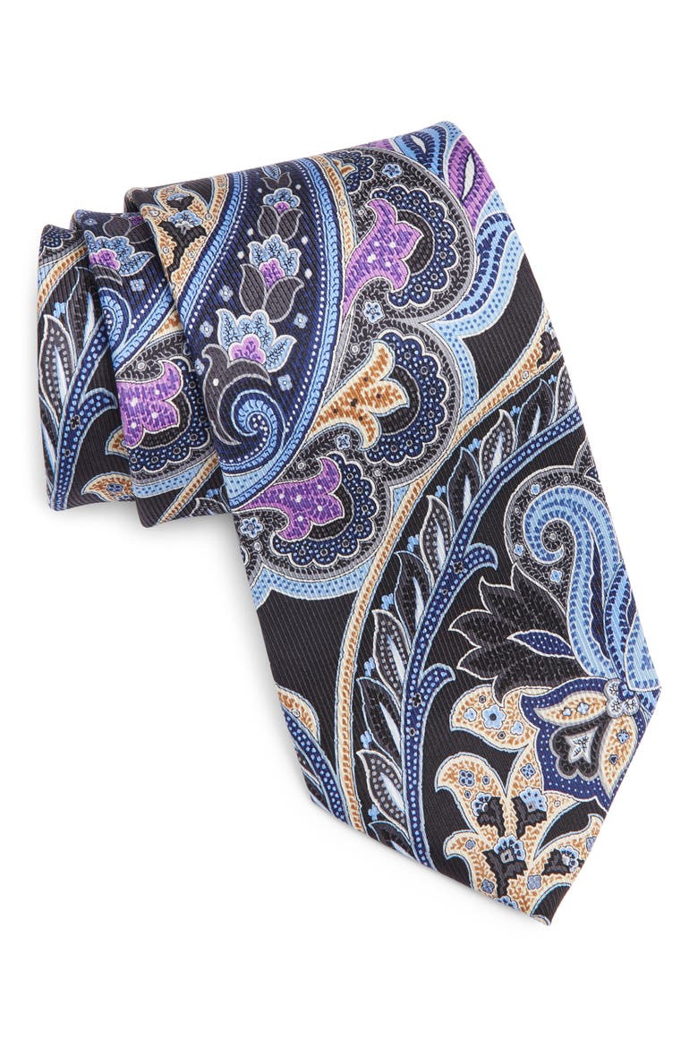 Paisley Silk Tie, Main, color, BLACK