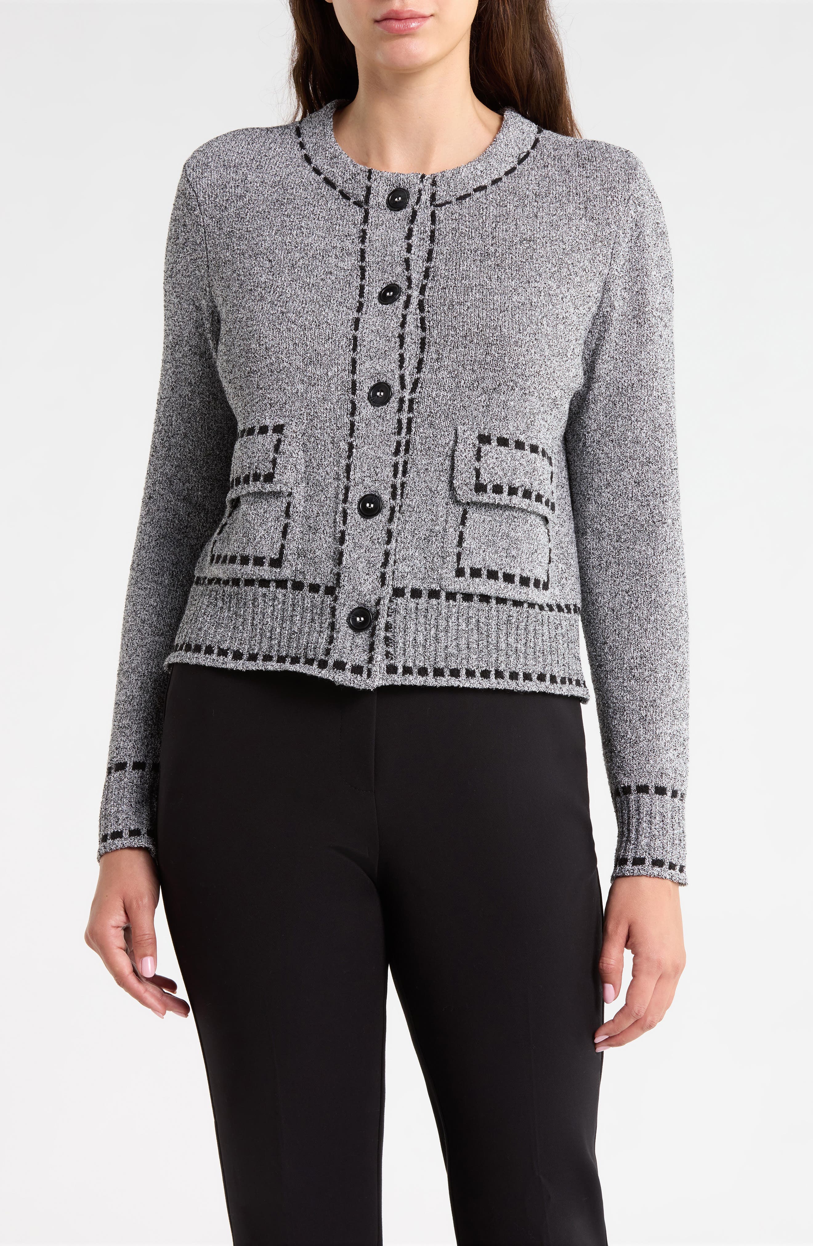 Tipped Button Front Cardigan Sweater