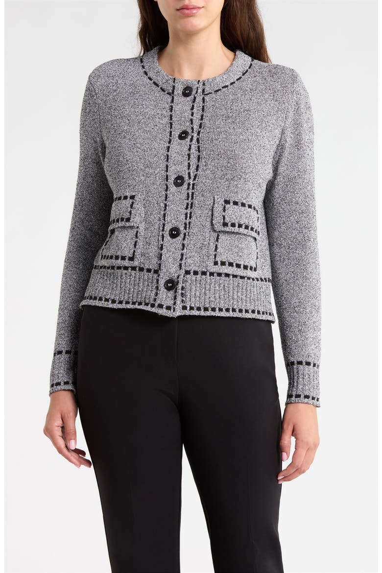 Tipped Button Front Cardigan Sweater, Main, color, BLACK BEAUTY COMBO