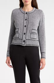 KAY UNGER SPORTSWEAR Tipped Button Front Cardigan Sweater