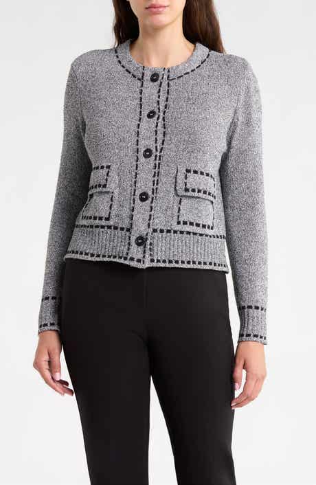 Tipped Button Front Cardigan Sweater