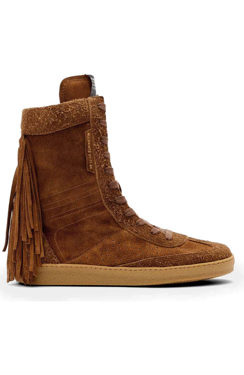 AllSaints Louise Fringe High Top Sneaker, Alternate, color, Tan Brown