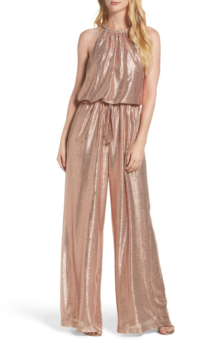 Vince Camuto Metallic Halter Jumpsuit, Main, color, 