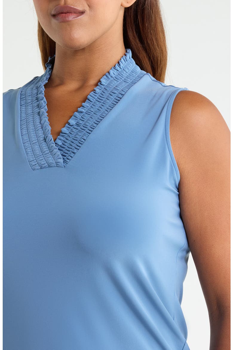 Smocked V-Neck Tank, Alternate, color, DUTCH BLUE