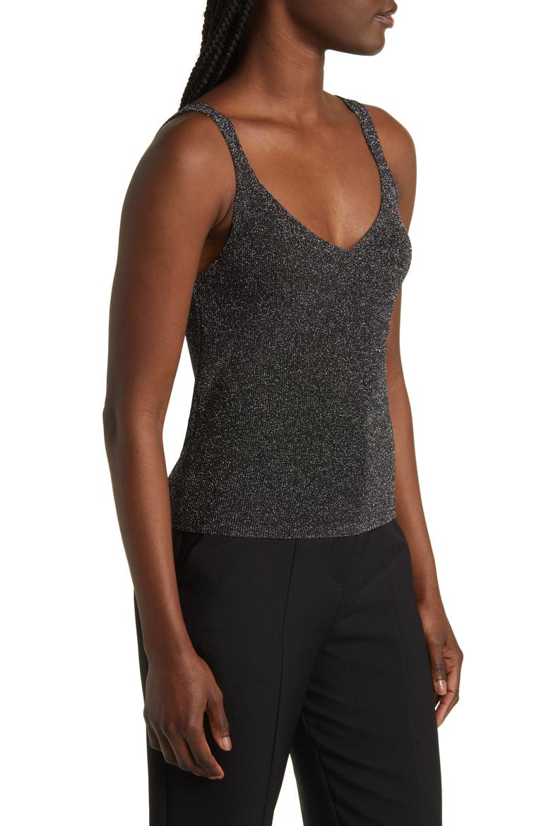 Kling Metallic Knit Tank, Alternate, color, BLACK